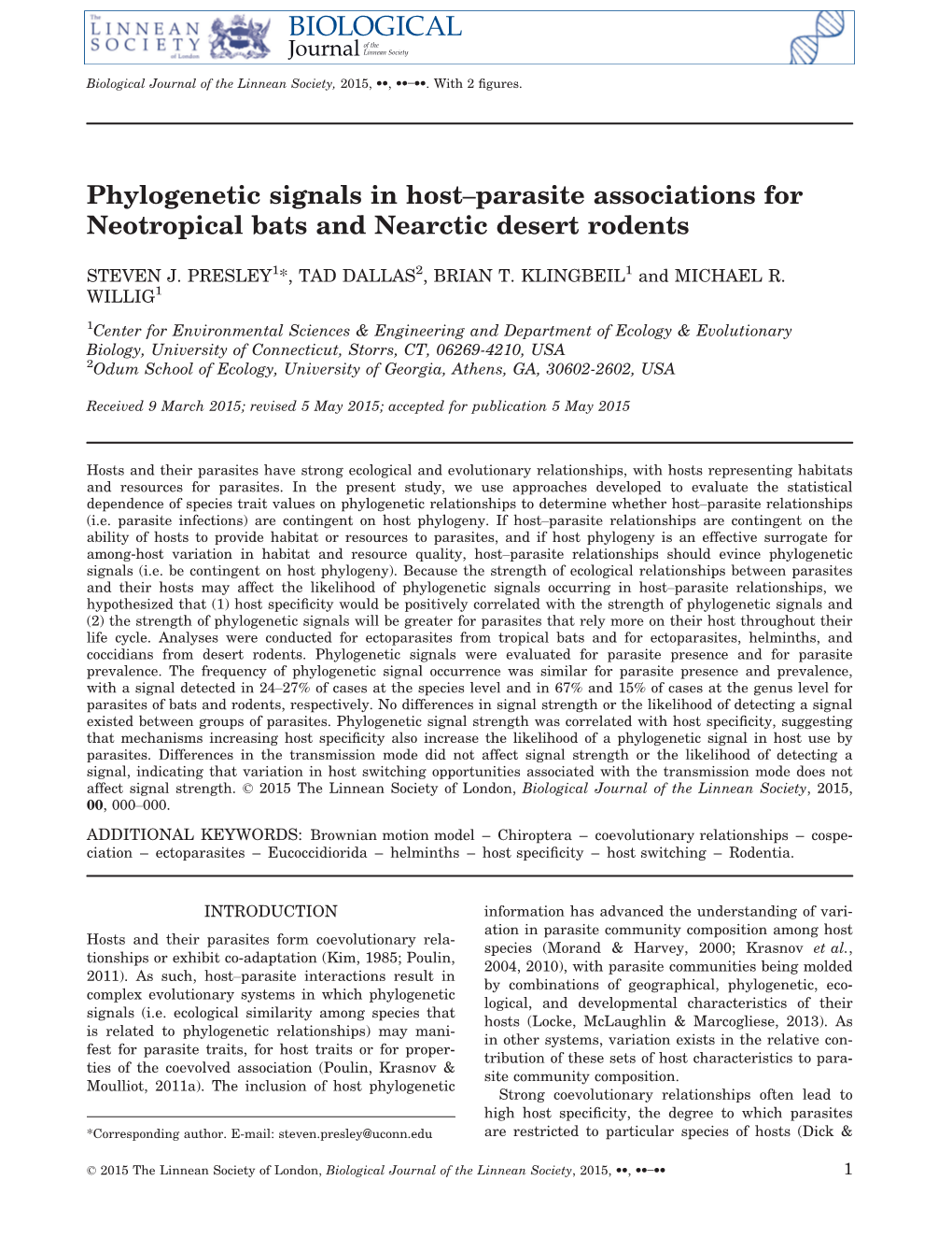 Phylogenetic Signals in Host–Parasite Associations for Neotropical Bats and Nearctic Desert Rodents