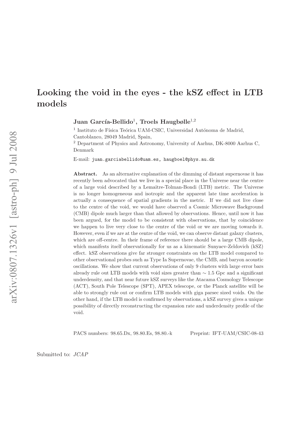 Looking the Void in the Eyes-The Ksz Effect in LTB Models