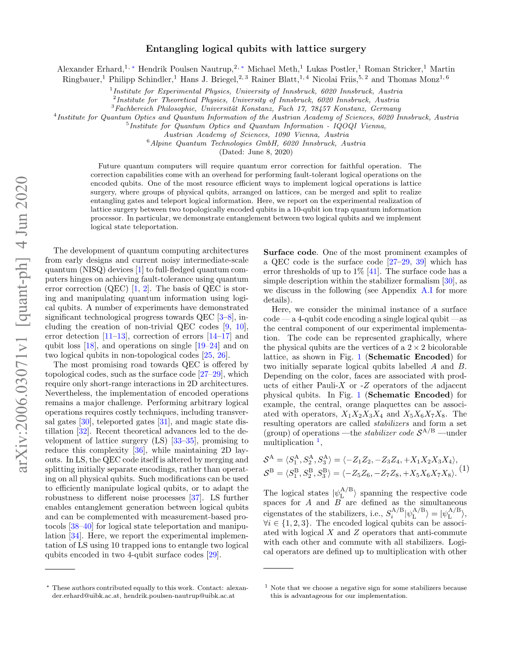 Entangling Logical Qubits with Lattice Surgery