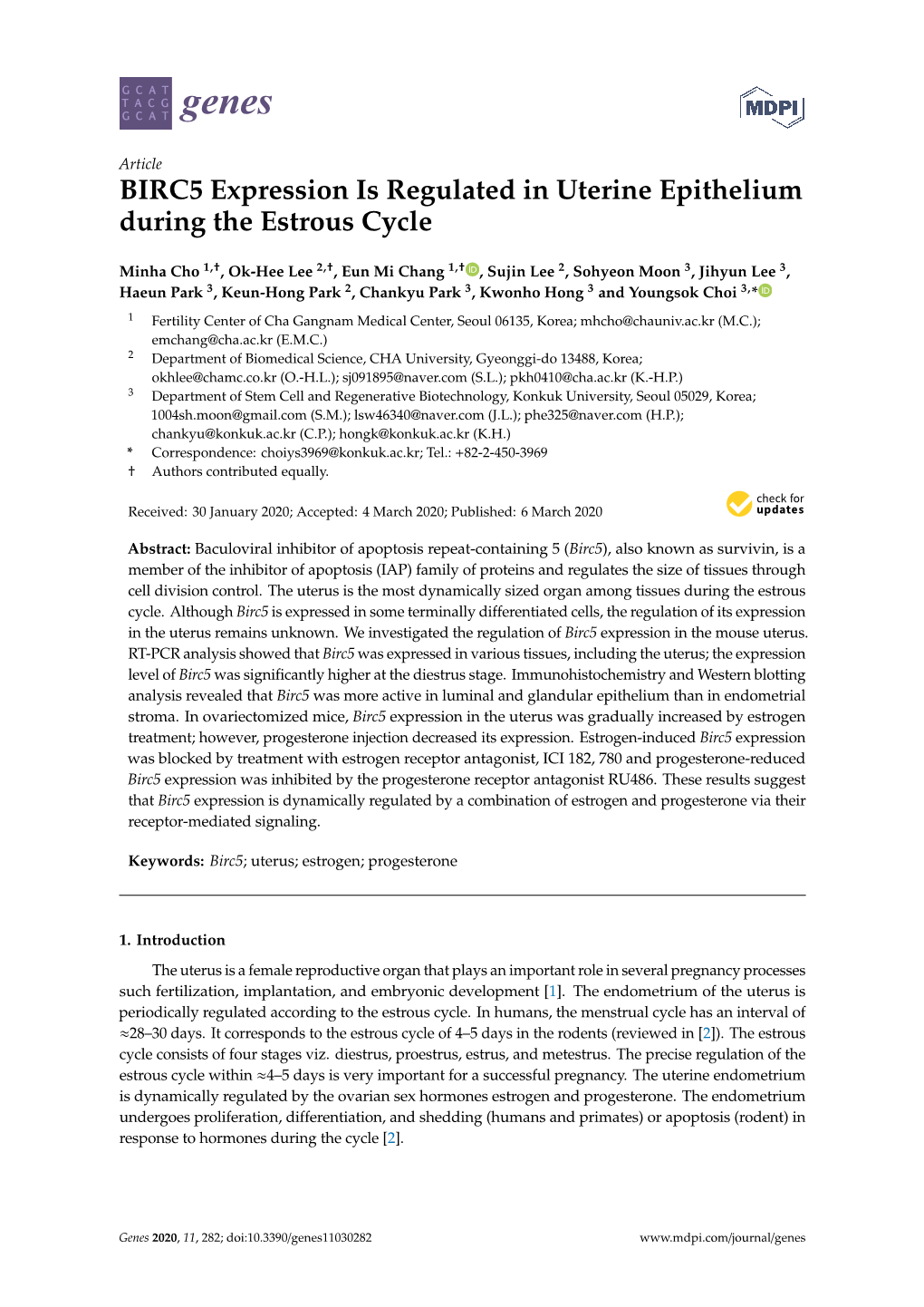 BIRC5 Expression Is Regulated in Uterine Epithelium During the Estrous Cycle