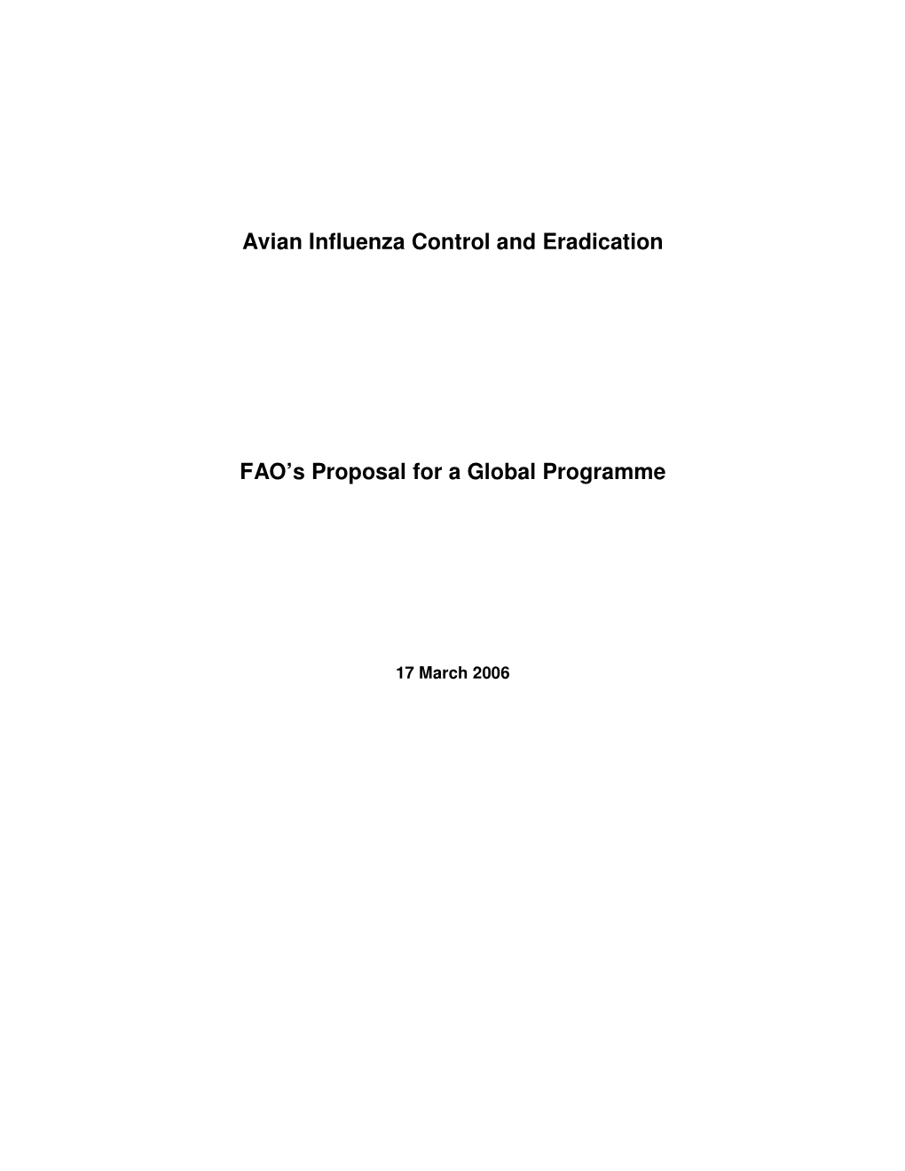 FAO's Proposal for a Global Programme
