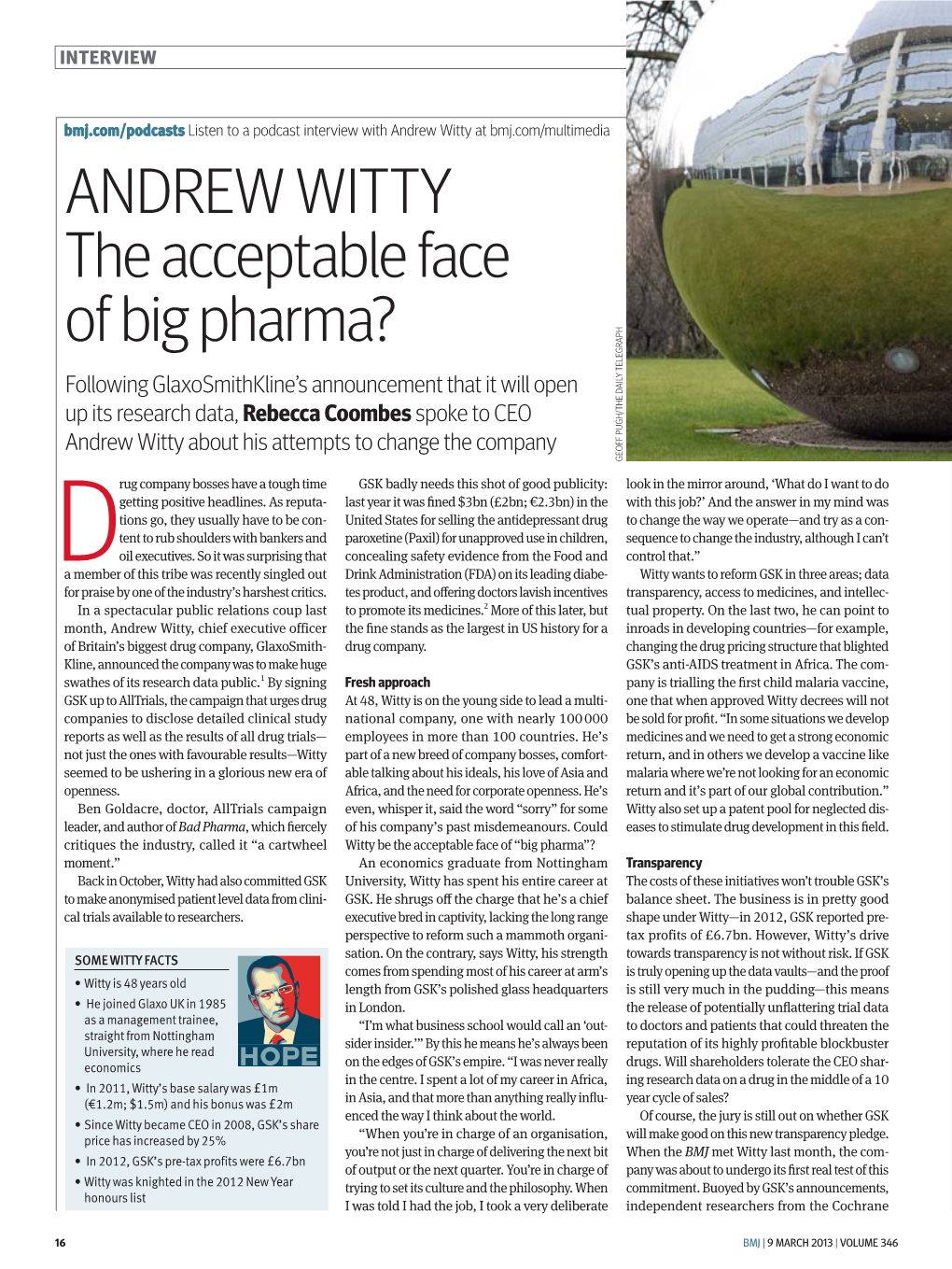 ANDREW WITTY the Acceptable Face of Big Pharma?