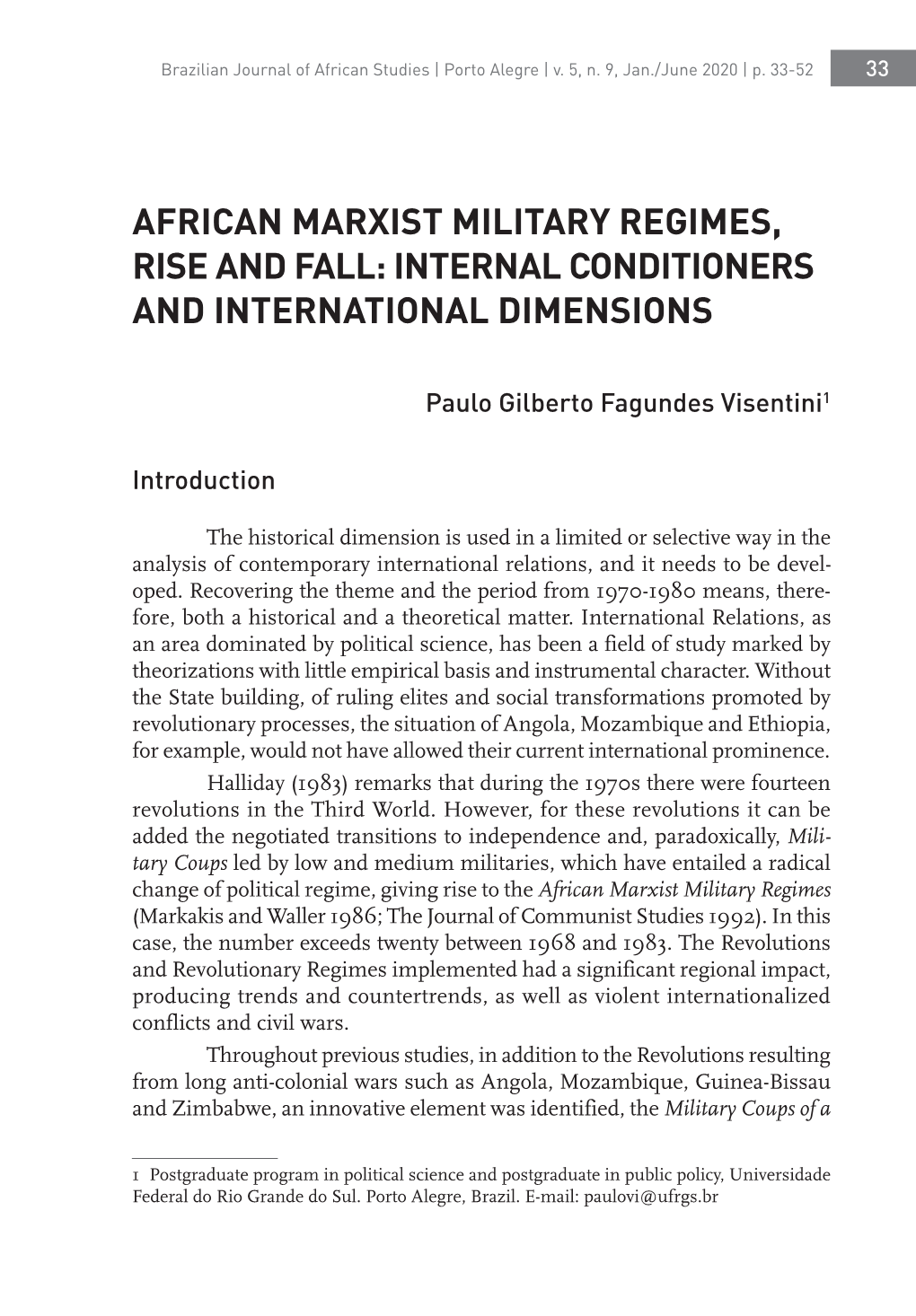 African Marxist Military Regimes, Rise and Fall: Internal Conditioners and International Dimensions