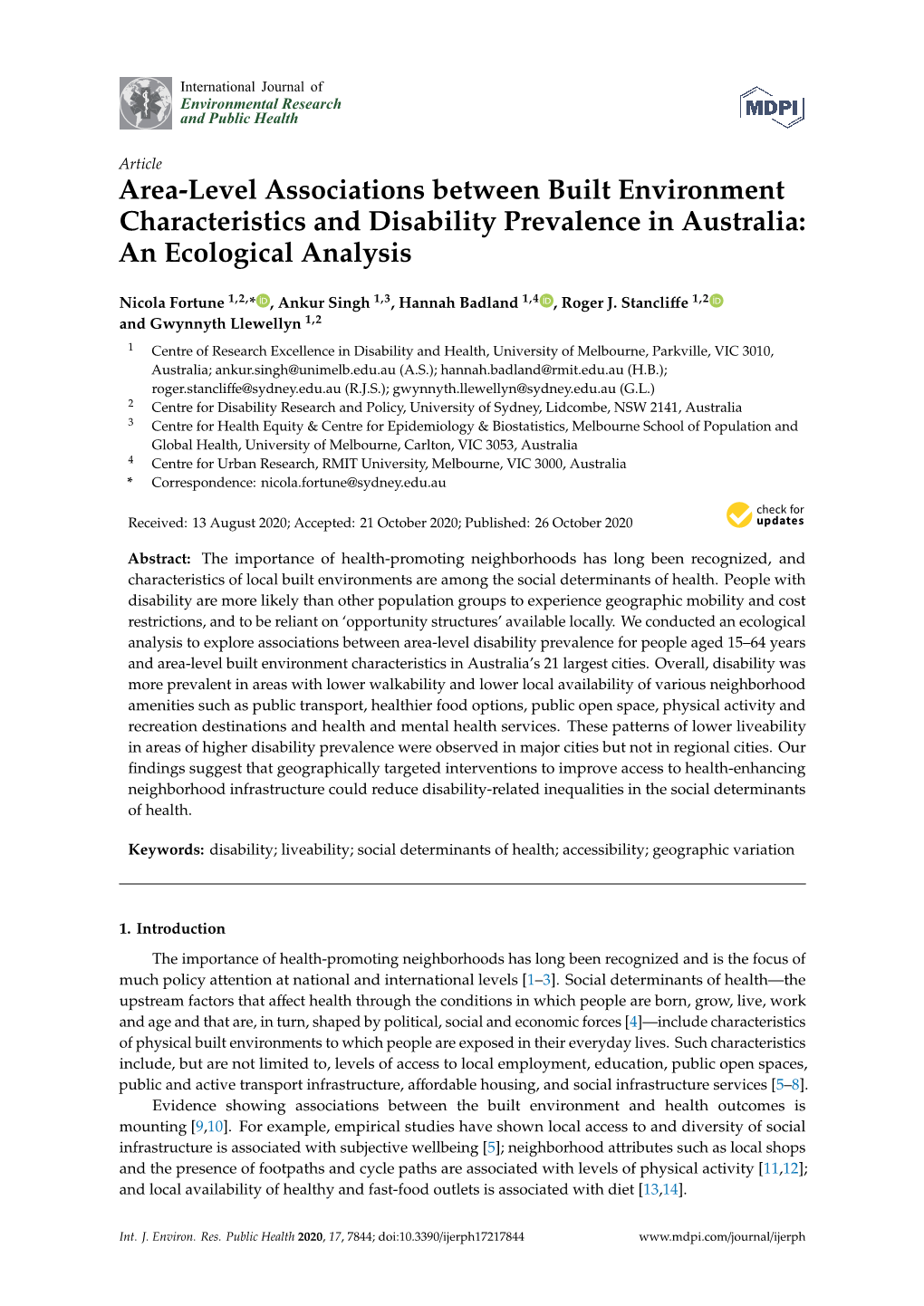 Area-Level Associations Between Built Environment Characteristics and Disability Prevalence in Australia: an Ecological Analysis