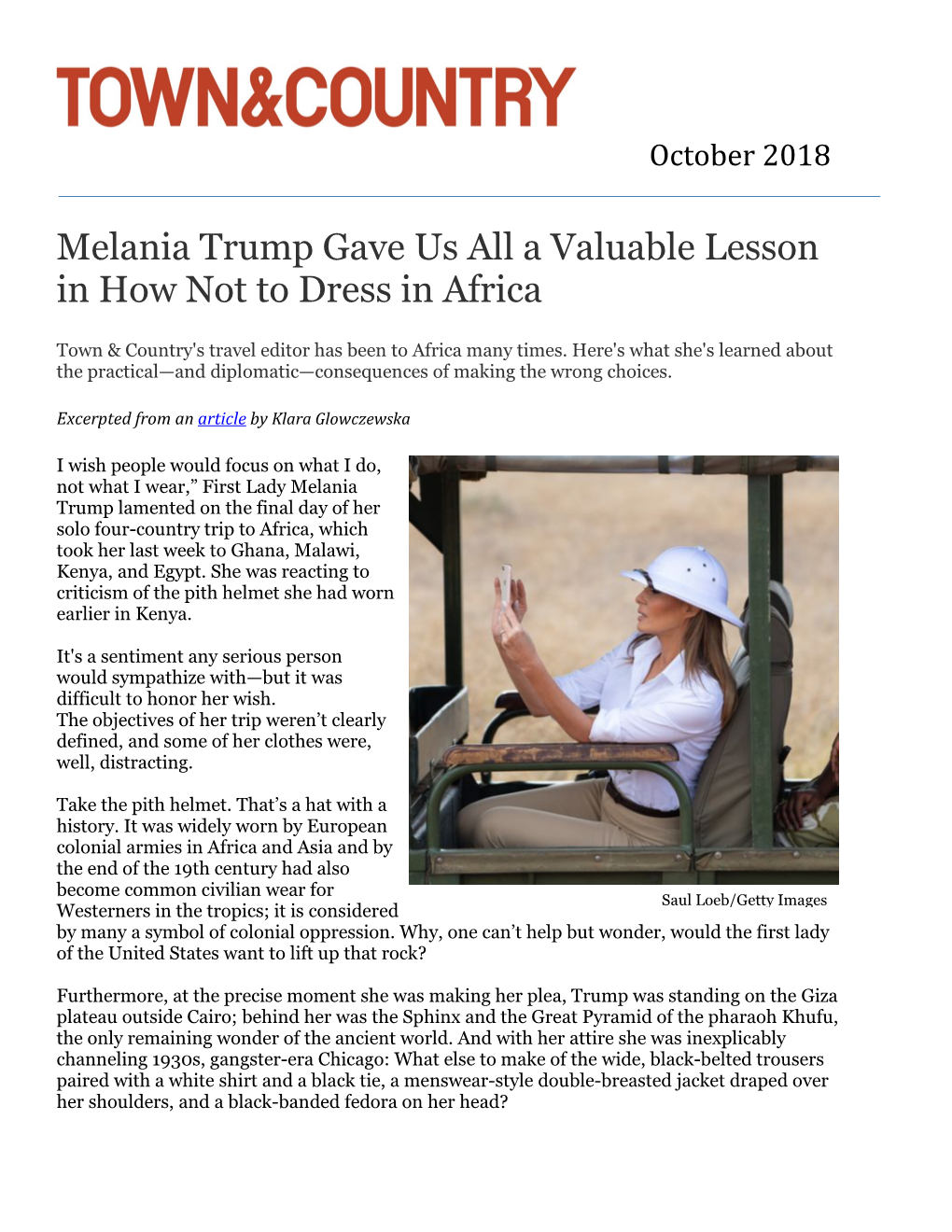 Melania Trump Gave Us All a Valuable Lesson in How Not to Dress in Africa