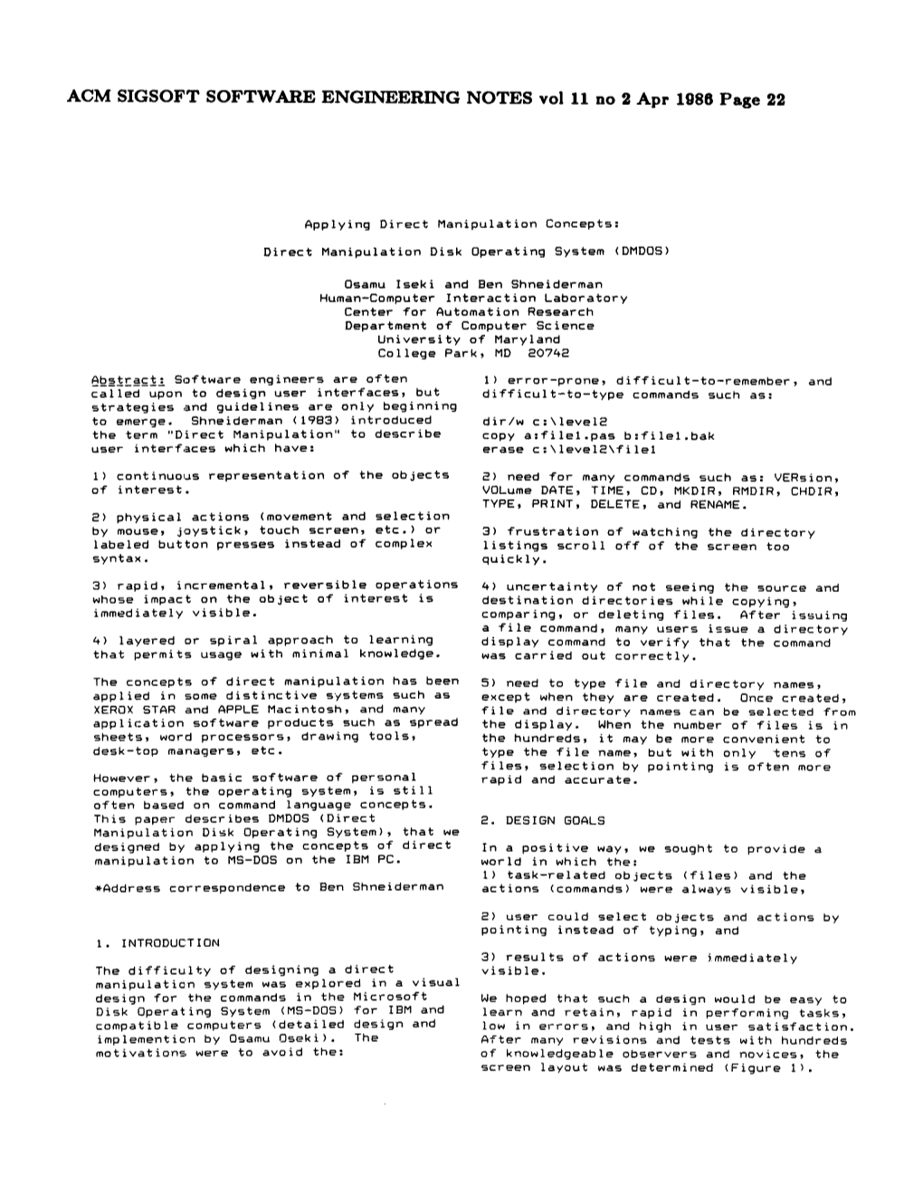 ACM SIGSOFT SOFTWARE ENGINEERING NOTES Vol 11 No 2 Apt 1988 Page 22