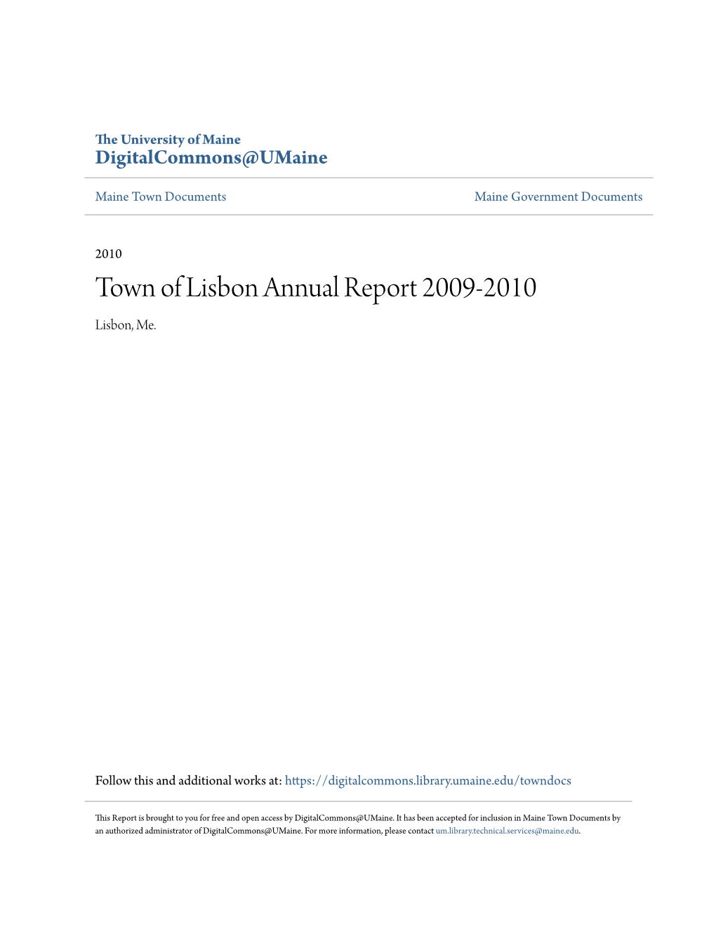 Town of Lisbon Annual Report 2009-2010 Lisbon, Me