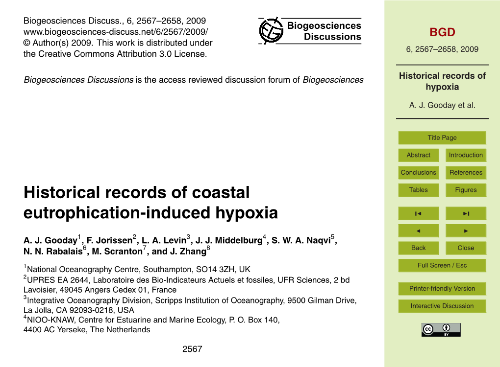 Historical Records of Hypoxia
