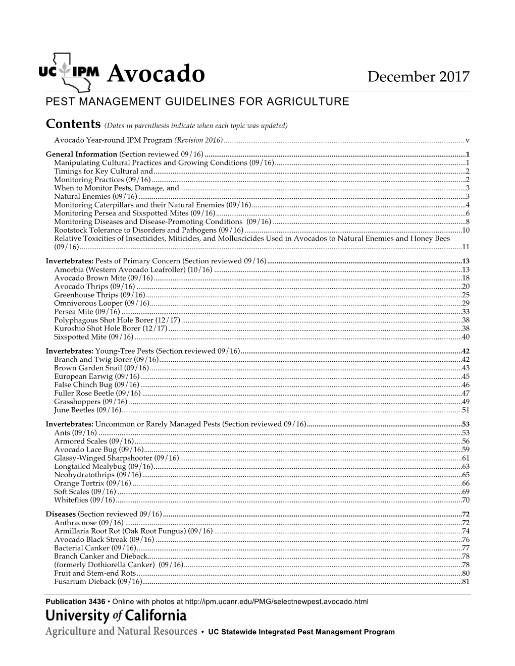 Avocado December 2017 PEST MANAGEMENT GUIDELINES for AGRICULTURE