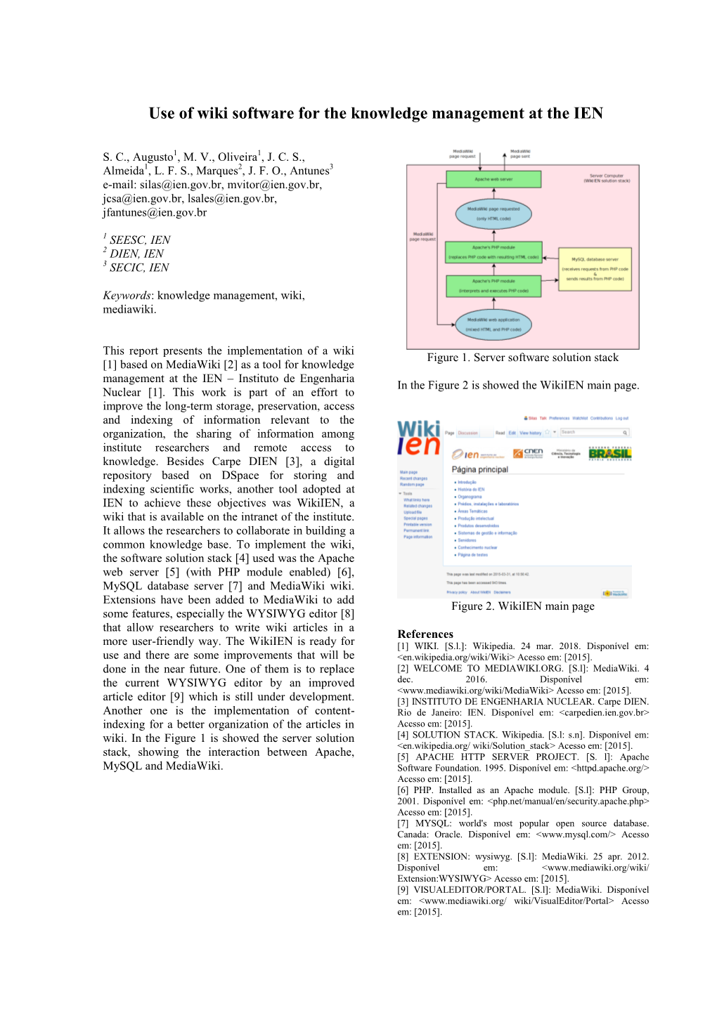 Use of Wiki Software for the Knowledge Management at the IEN