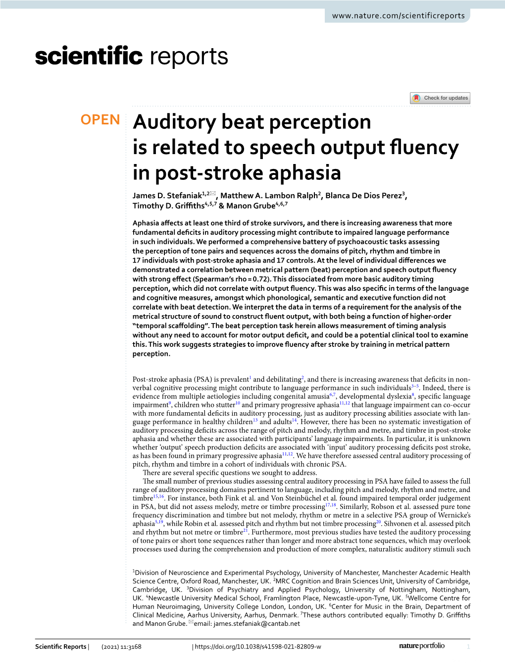 Auditory Beat Perception Is Related to Speech Output Fluency in Post-Stroke