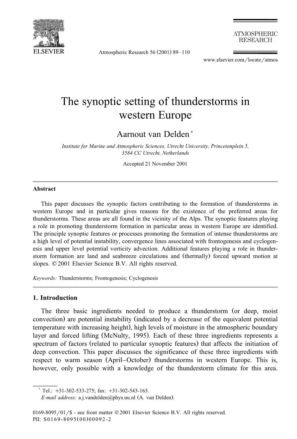 The Synoptic Setting of Thunderstorms in Western Europe