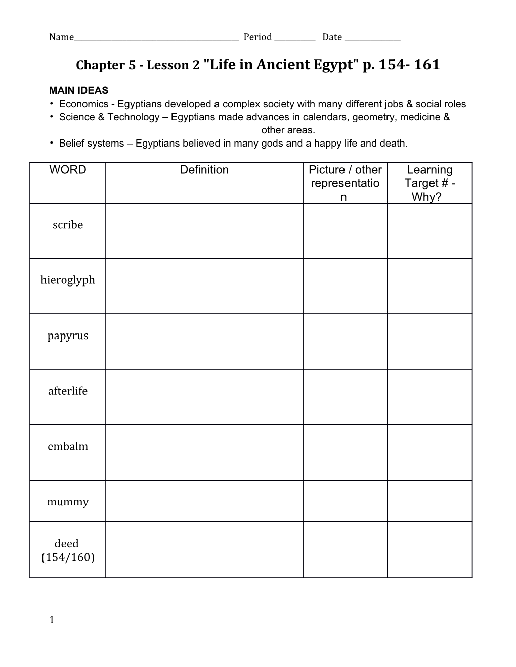 Chapter 5 - Lesson 2 Life in Ancient Egypt P. 154- 161