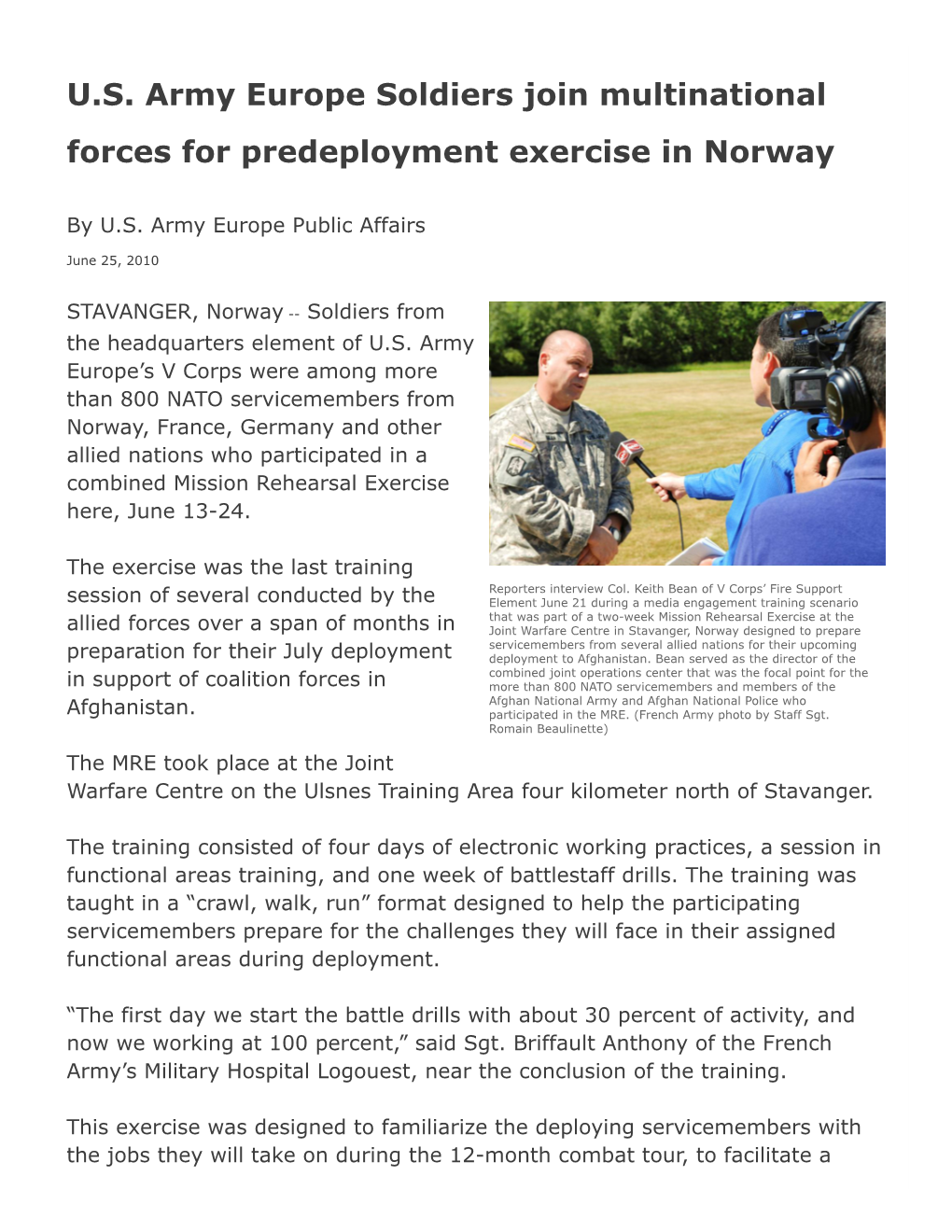 U.S. Army Europe Soldiers Join Multinational Forces for Predeployment Exercise in Norway