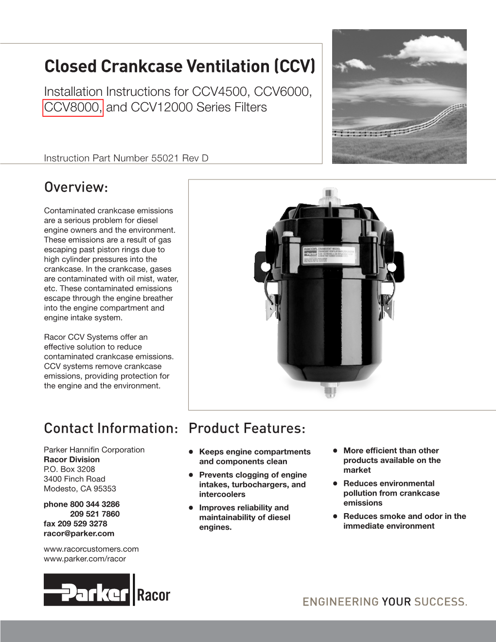 Closed Crankcase Ventilation (CCV) Installation Instructions for CCV4500, CCV6000, CCV8000, and CCV12000 Series Filters