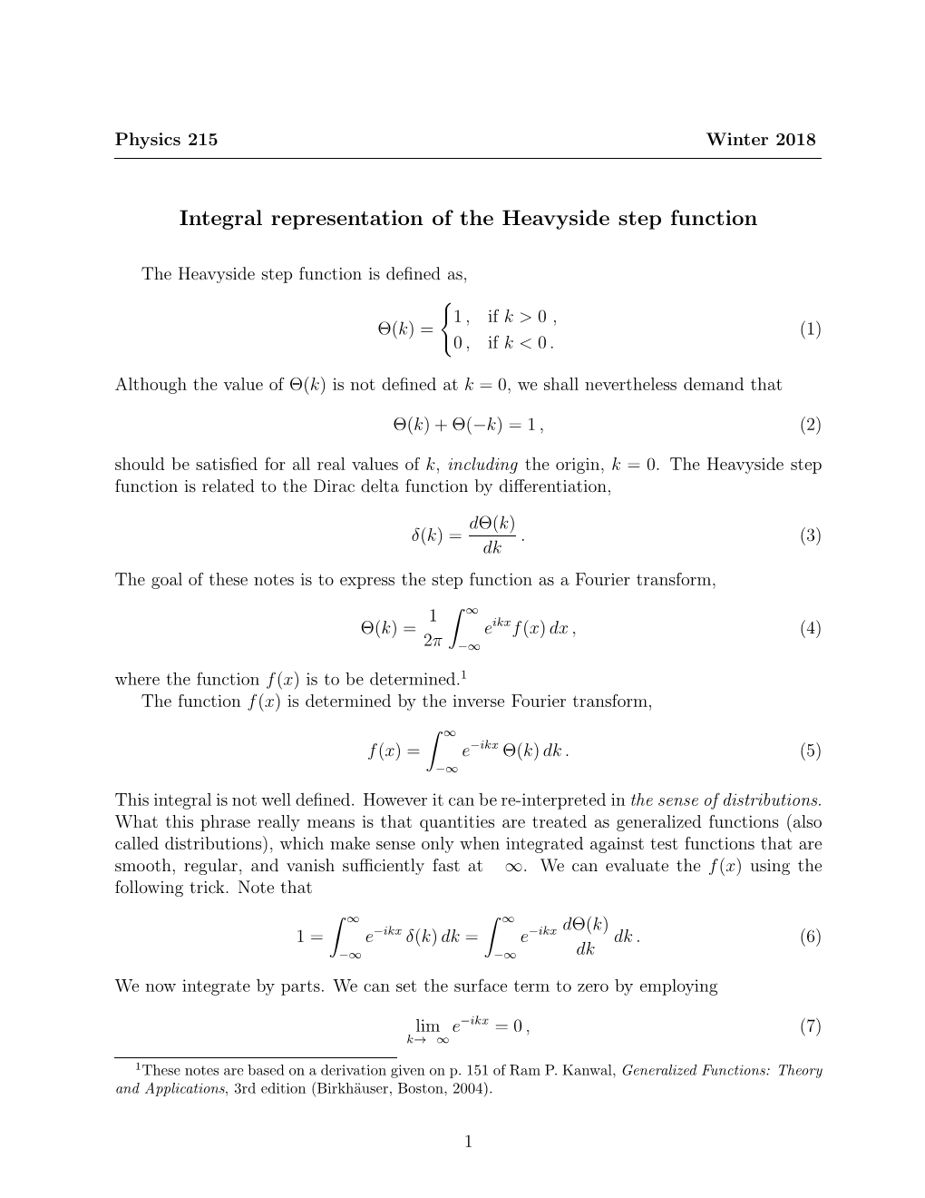 Integral Representation of the Heavyside Step Function