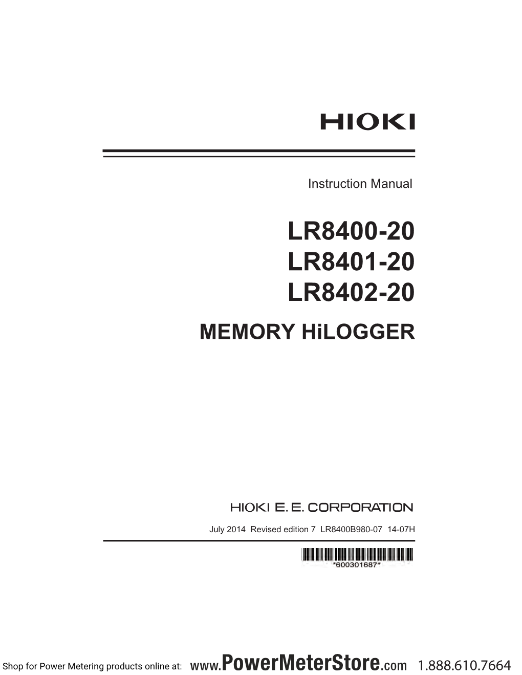 LR8400-20 LR8401-20 LR8402-20 MEMORY Hilogger