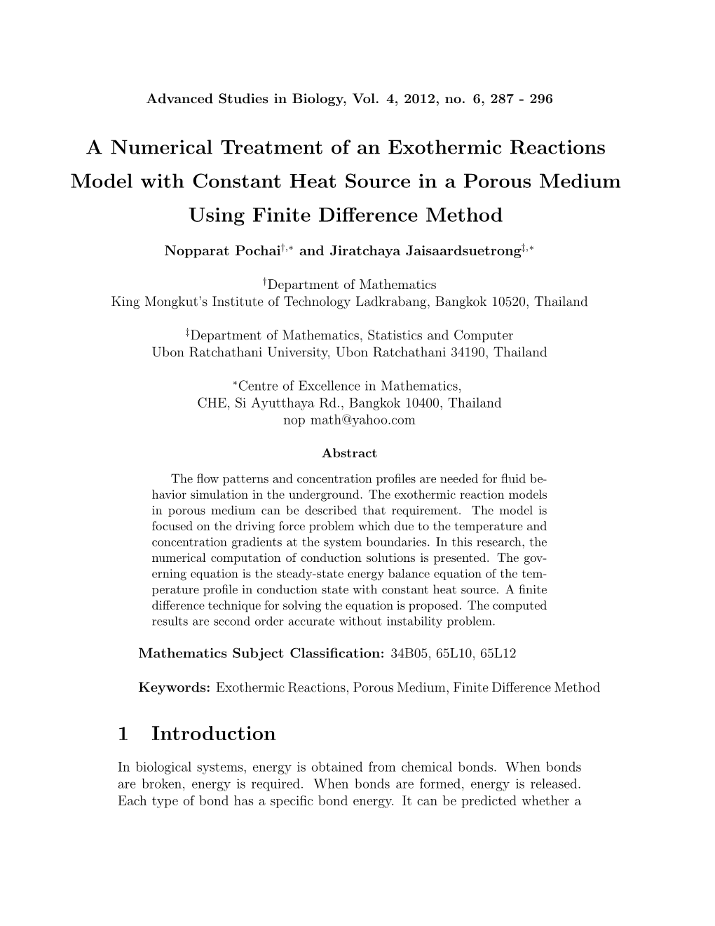 A Numerical Treatment of an Exothermic Reactions Model with Constant Heat Source in a Porous Medium Using Finite Diﬀerence Method