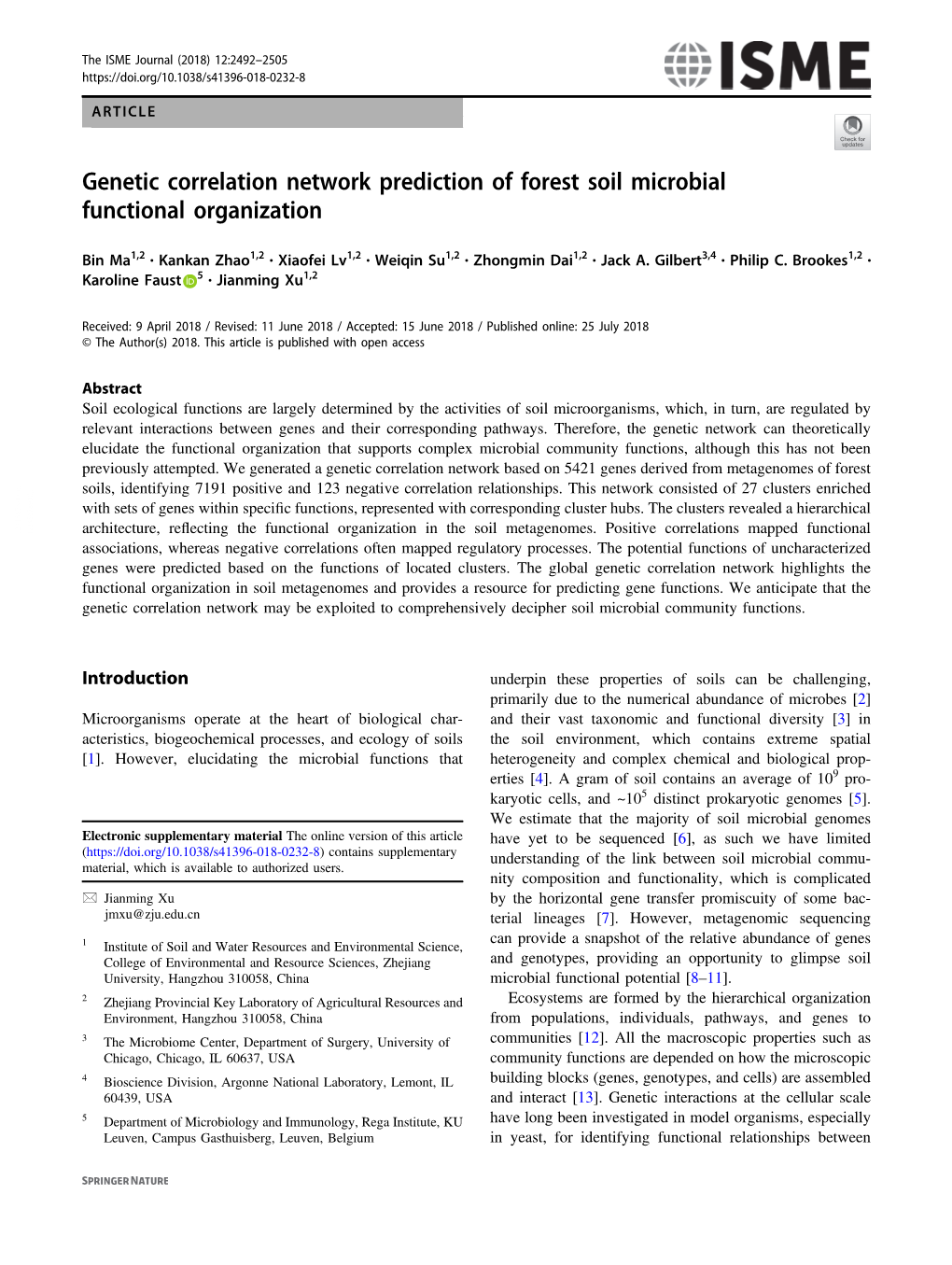 Genetic Correlation Network Prediction of Forest Soil Microbial Functional Organization