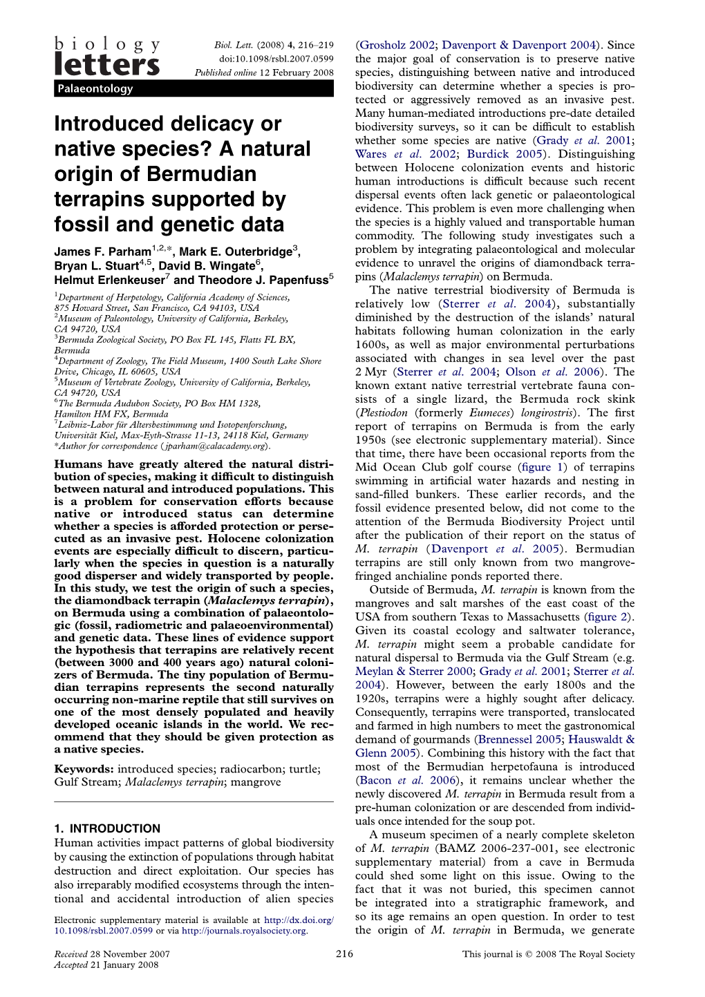 A Natural Origin of Bermudian Terrapins Supported by Fossil And