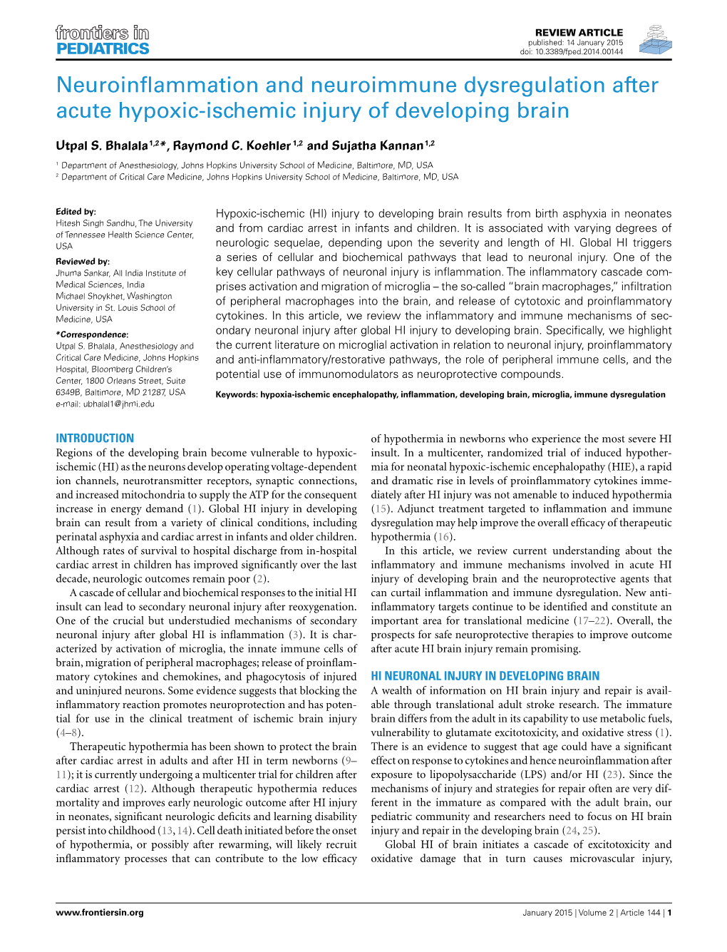 Neuroinflammation and Neuroimmune Dysregulation After Acute Hypoxic