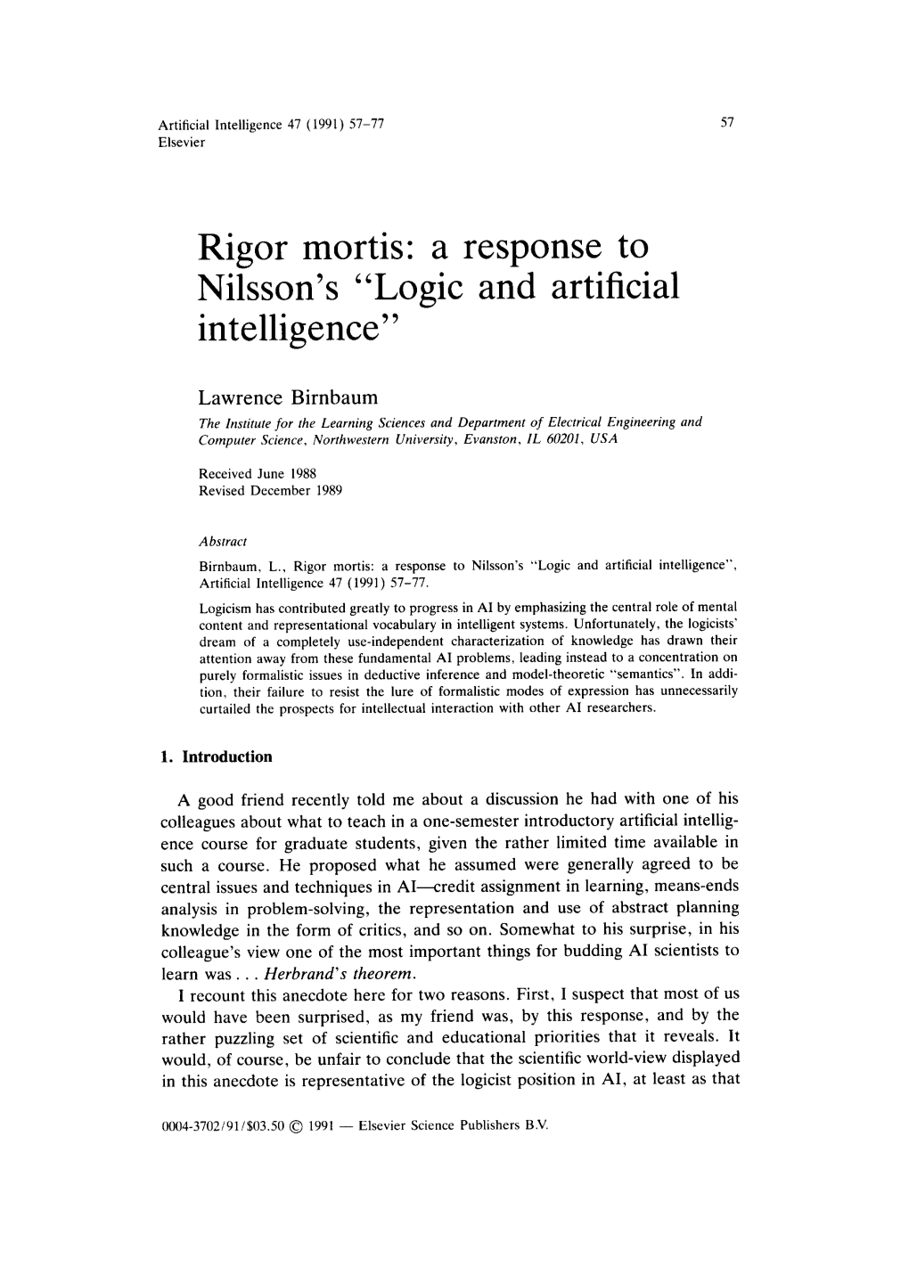 Rigor Mortis: a Response to Nilsson's 