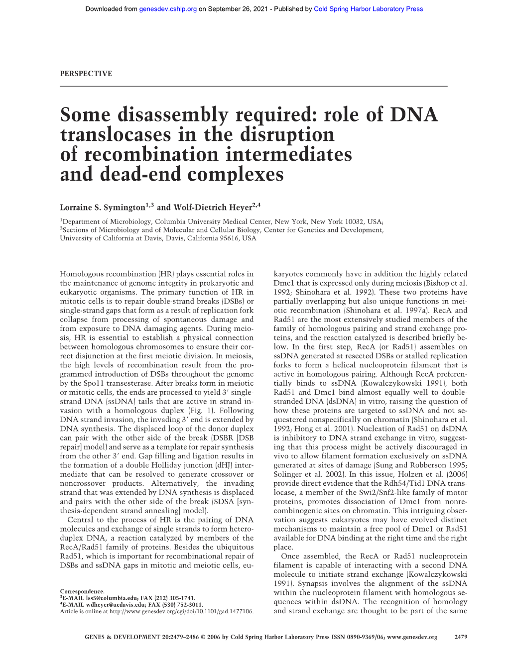 Some Disassembly Required: Role of DNA Translocases in the Disruption of Recombination Intermediates and Dead-End Complexes