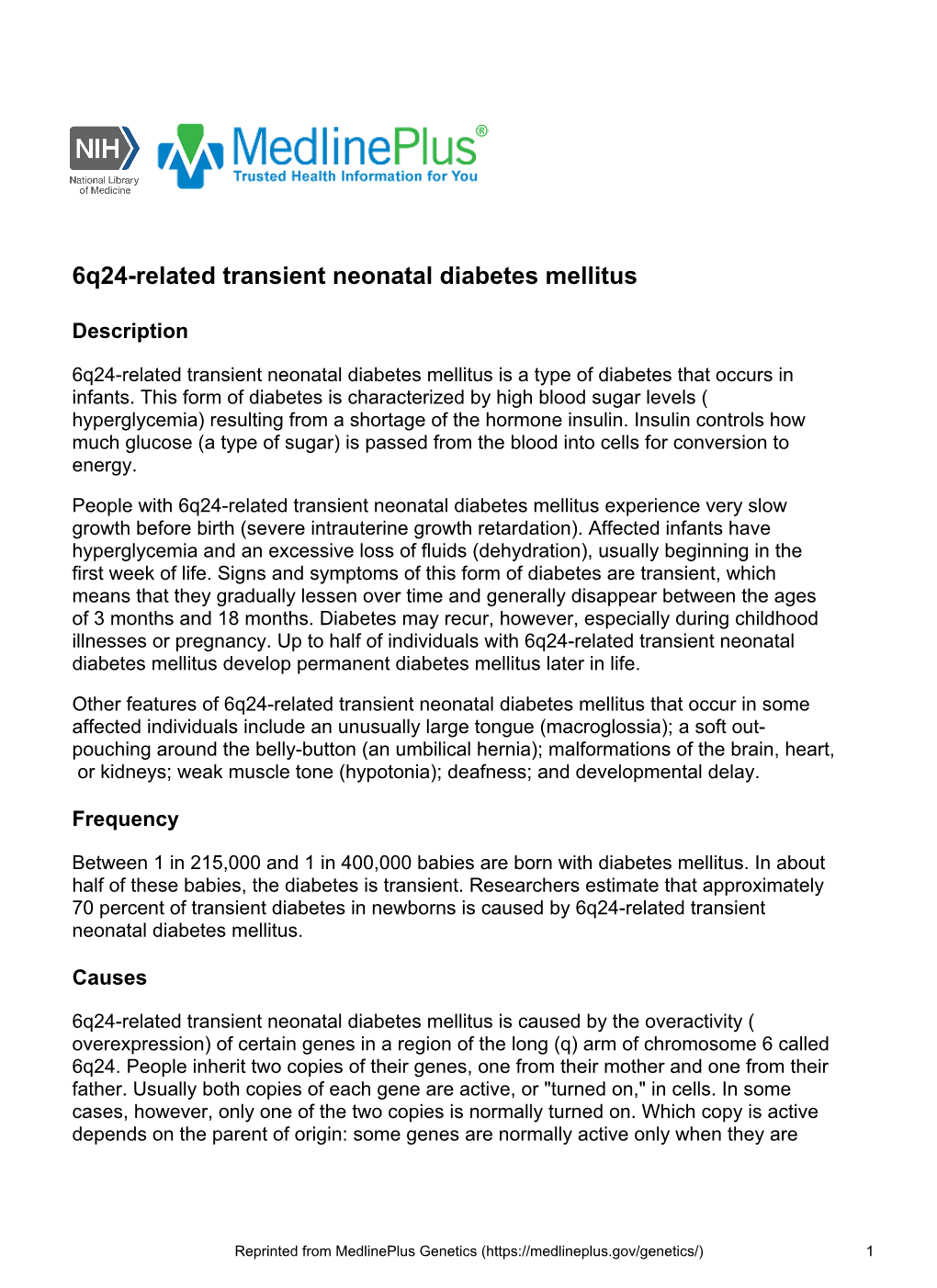 6Q24-Related Transient Neonatal Diabetes Mellitus