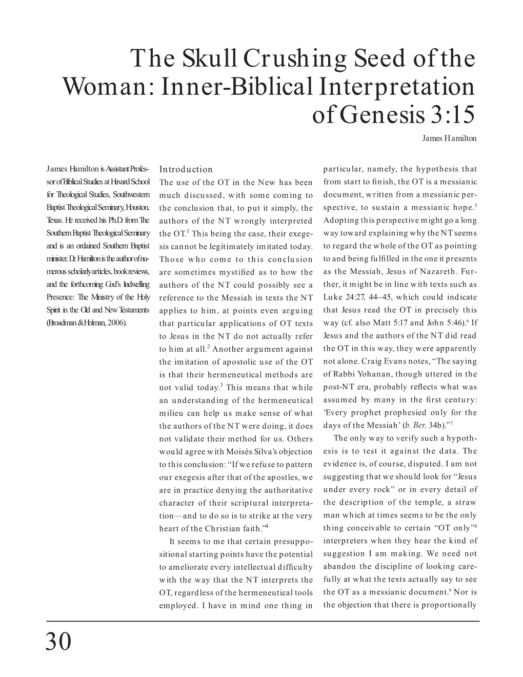 30 the Skull Crushing Seed of the Woman: Inner-Biblical Interpretation