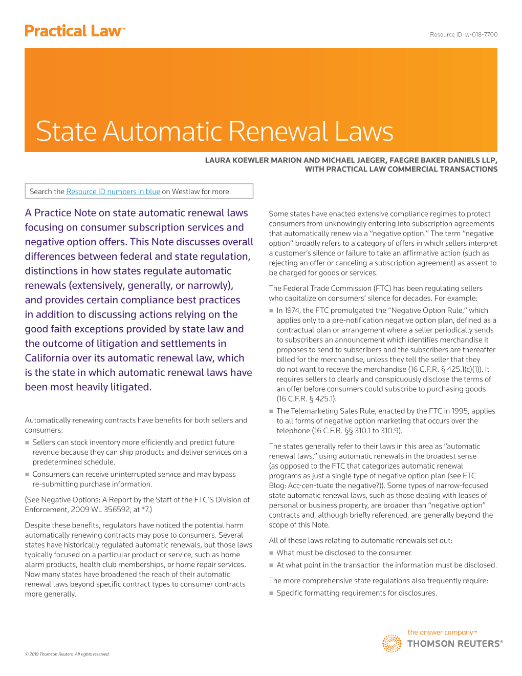 State Automatic Renewal Laws
