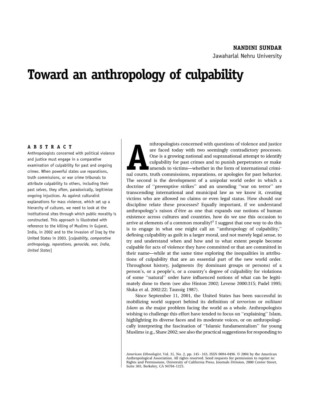 Toward an Anthropology of Culpability