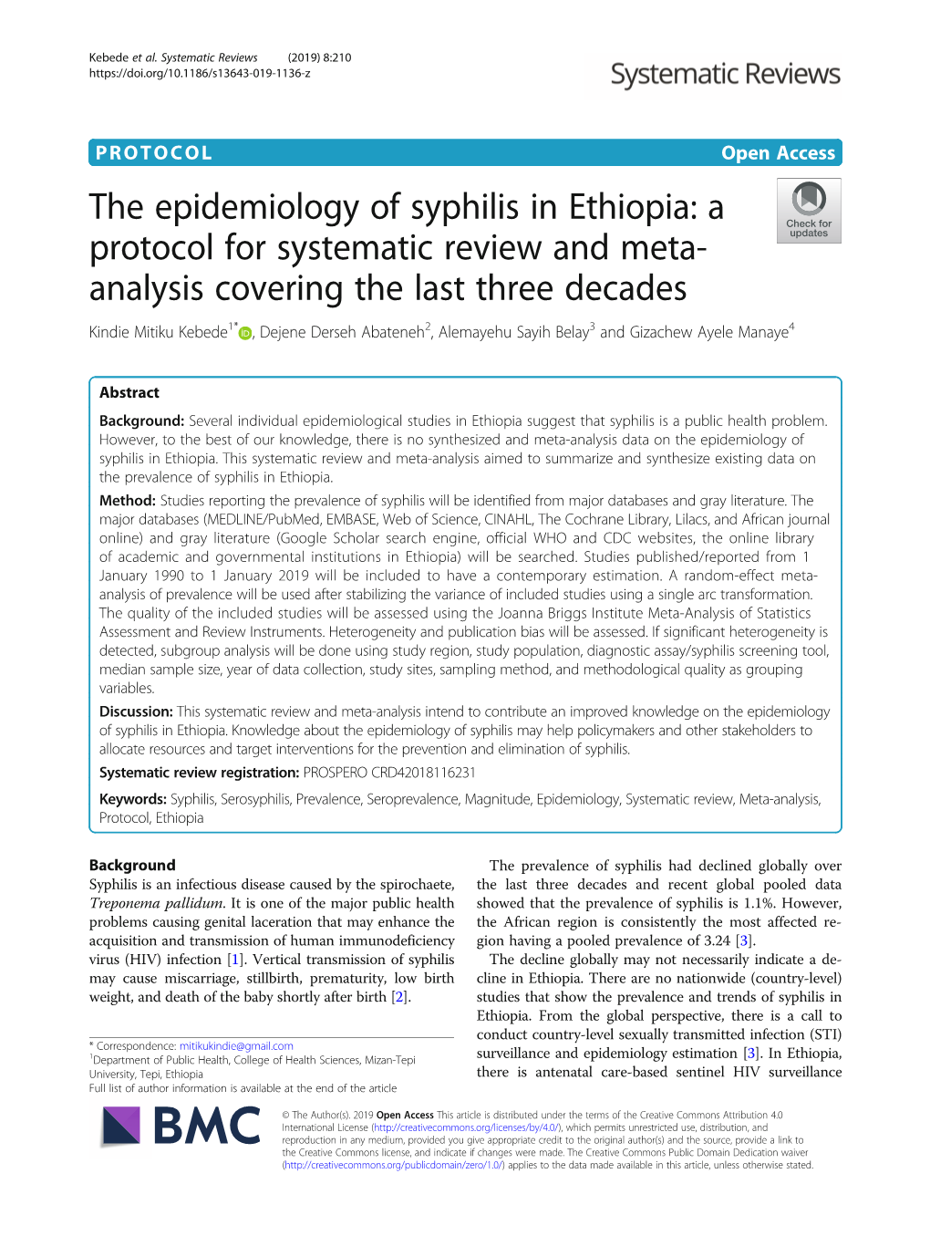 The Epidemiology of Syphilis in Ethiopia