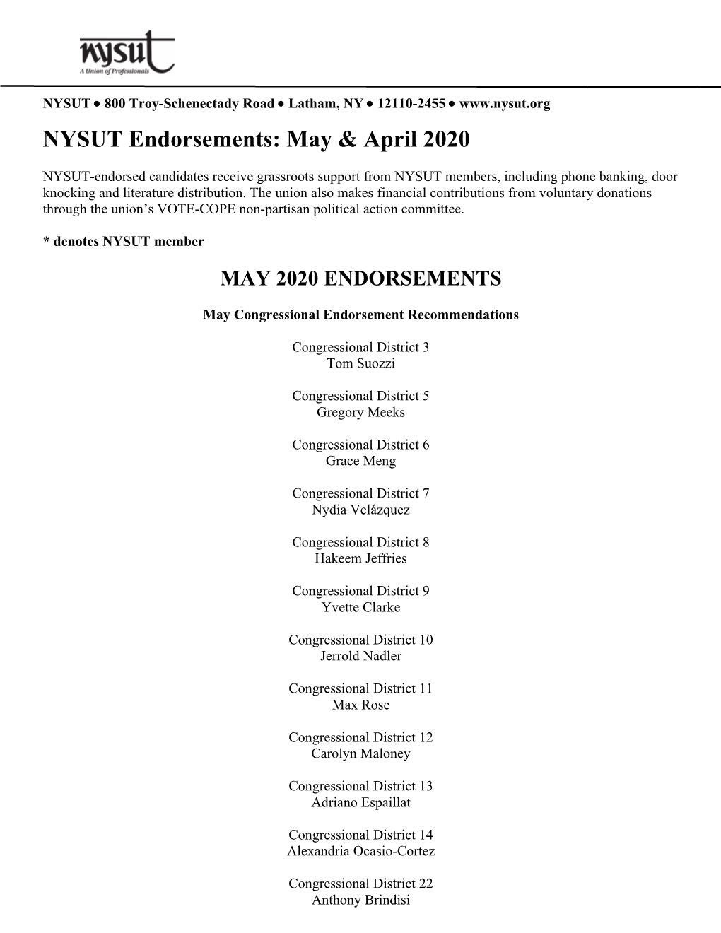 Endorsements Full List