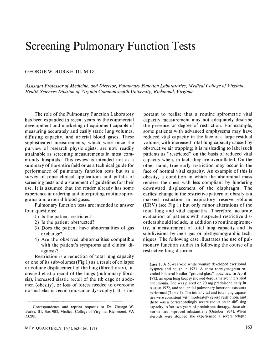 Screening Pulmonary Function Tests