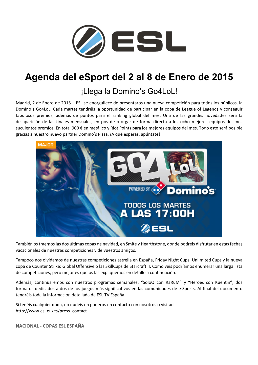 Agenda Del Esport Del 2 Al 8 De Enero De 2015