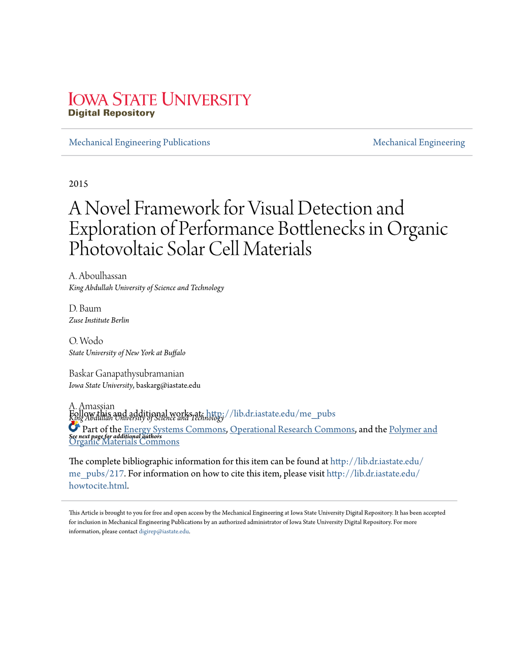 A Novel Framework for Visual Detection and Exploration of Performance Bottlenecks in Organic Photovoltaic Solar Cell Materials A