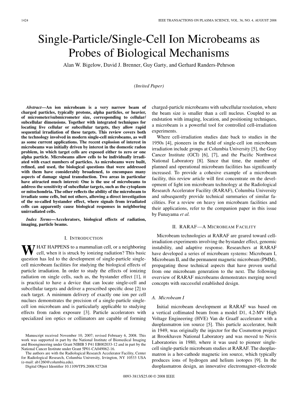 Single-Particle/Single-Cell Ion Microbeams As Probes of Biological Mechanisms Alan W