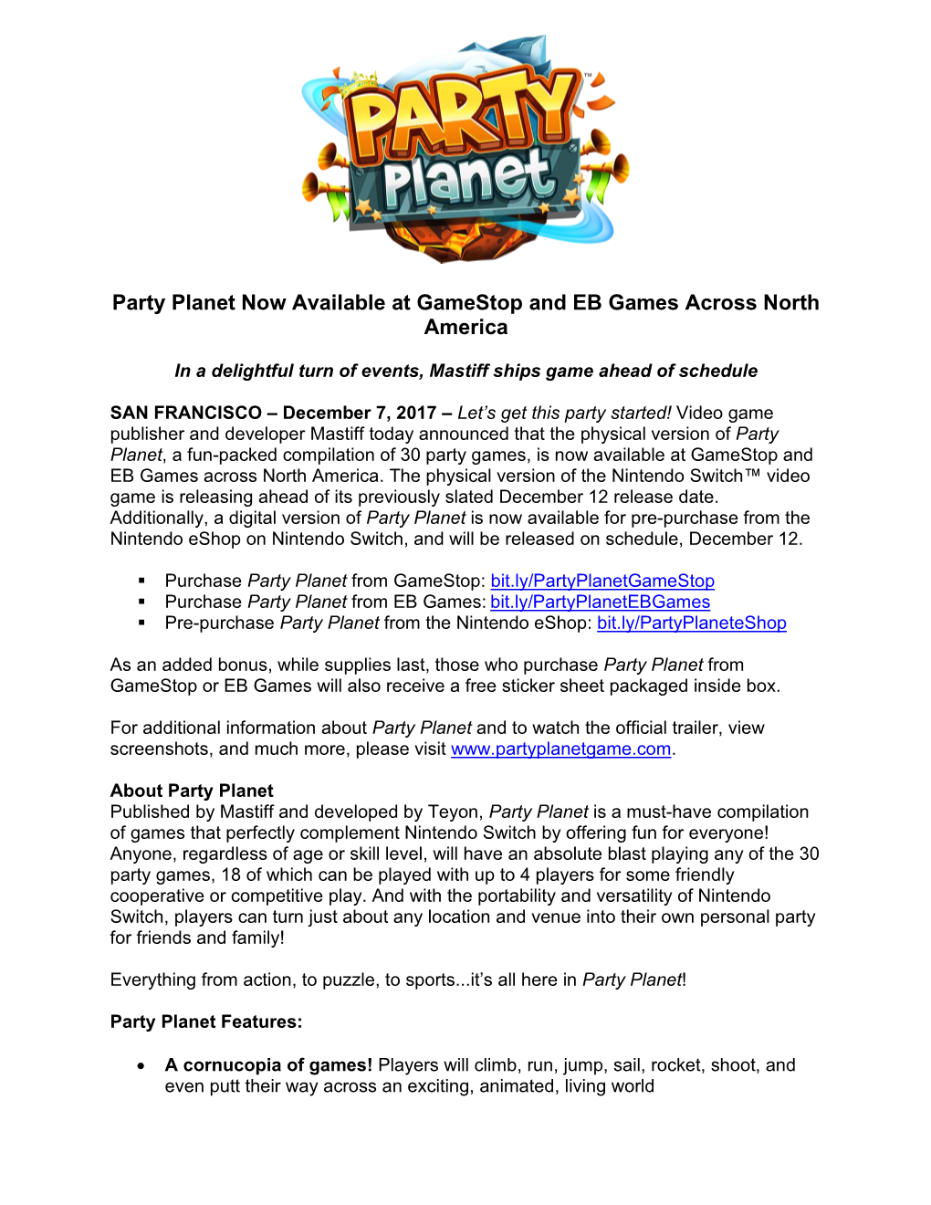 Party Planet Now Available at Gamestop and EB Games Across North America
