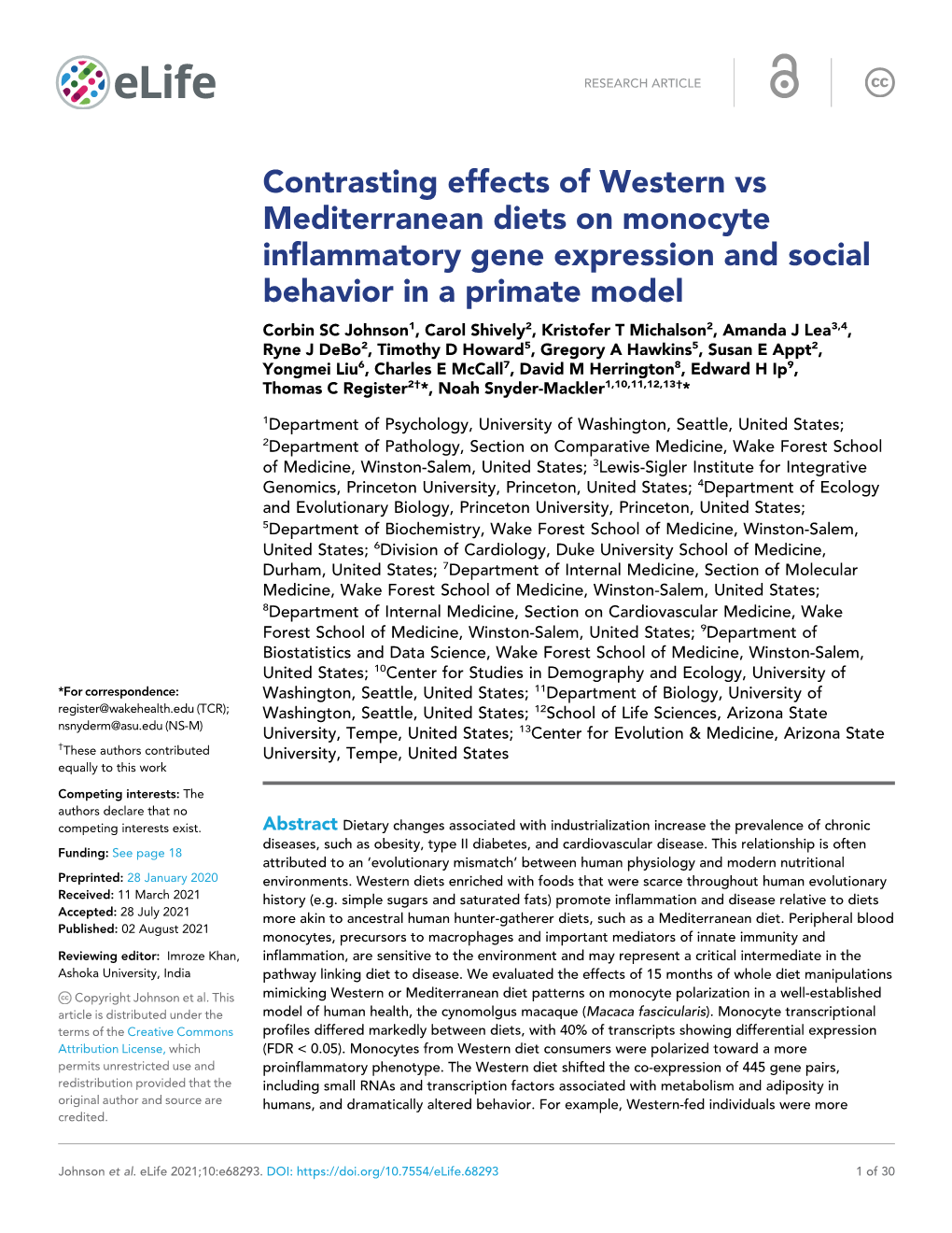 1 Contrasting Effects of Western Vs. Mediterranean Diets on Monocyte