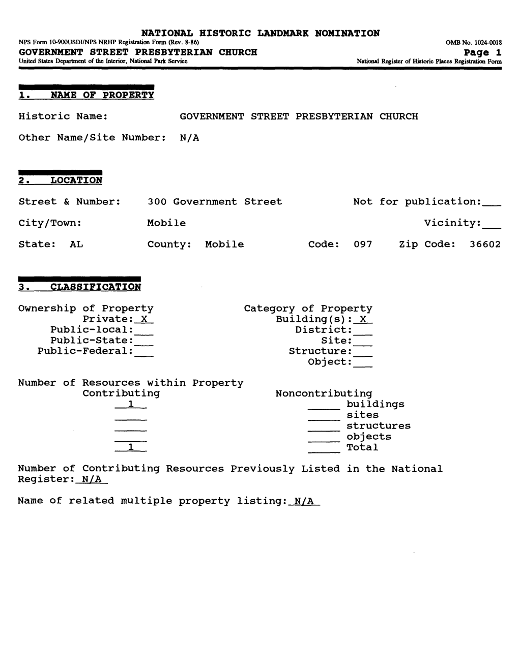 Name of Related Multiple Property Listing: N/A NFS Form 10-900USDI/NPS NRHP Registration Fonn (Rev