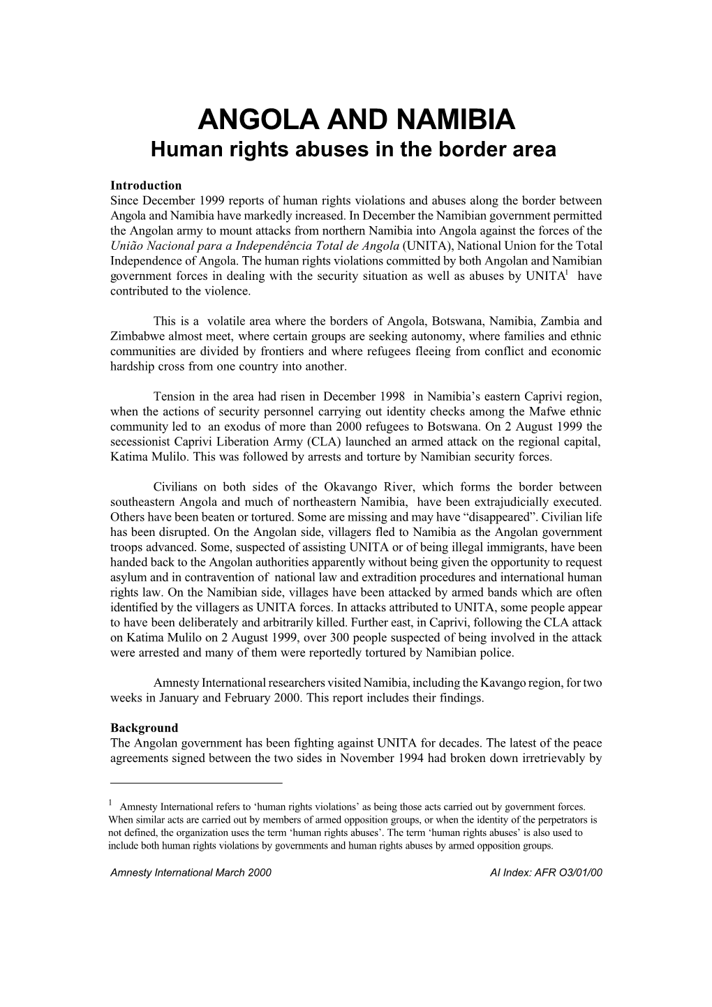 ANGOLA and NAMIBIA Human Rights Abuses in the Border Area