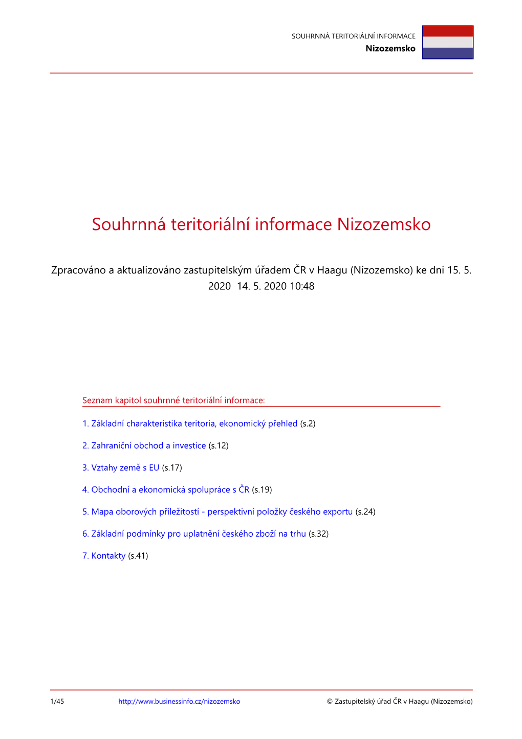 Souhrnná Terirotální Informace Nizozemsko