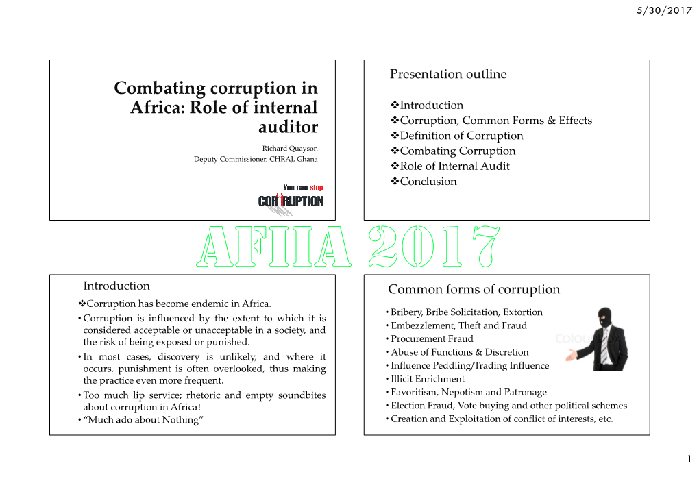 Combating Corruption in Africa: Role of Internal Auditor