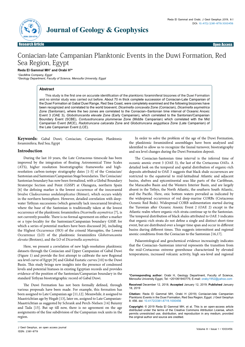 Coniacian-Late Campanian Planktonic Events in the Duwi Formation, Red