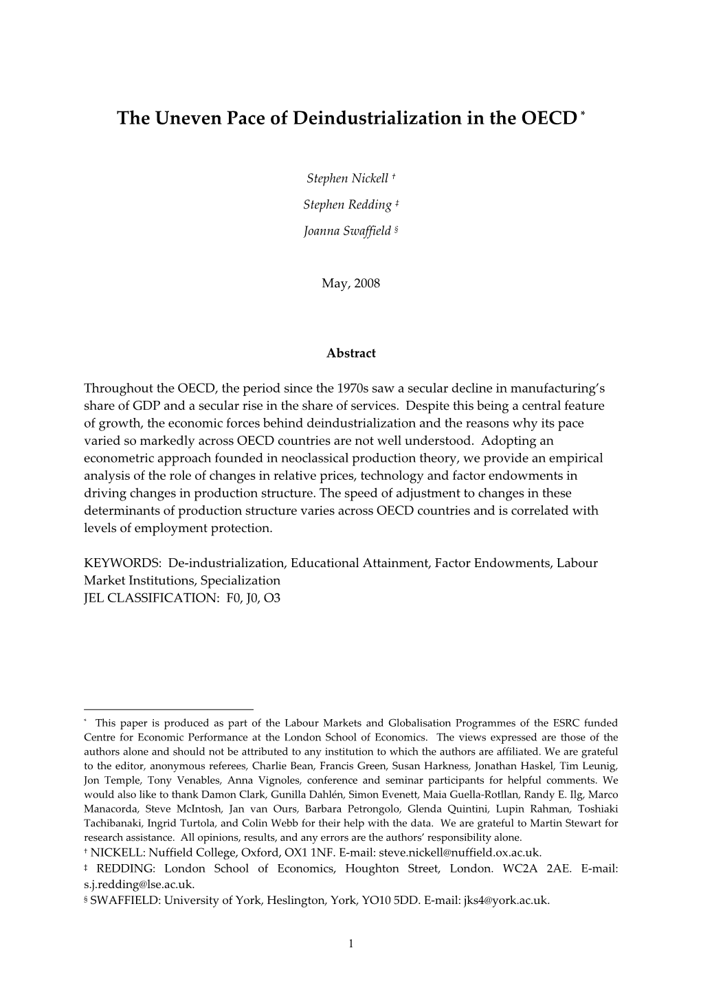 The Uneven Pace of Deindustrialization in the OECD *