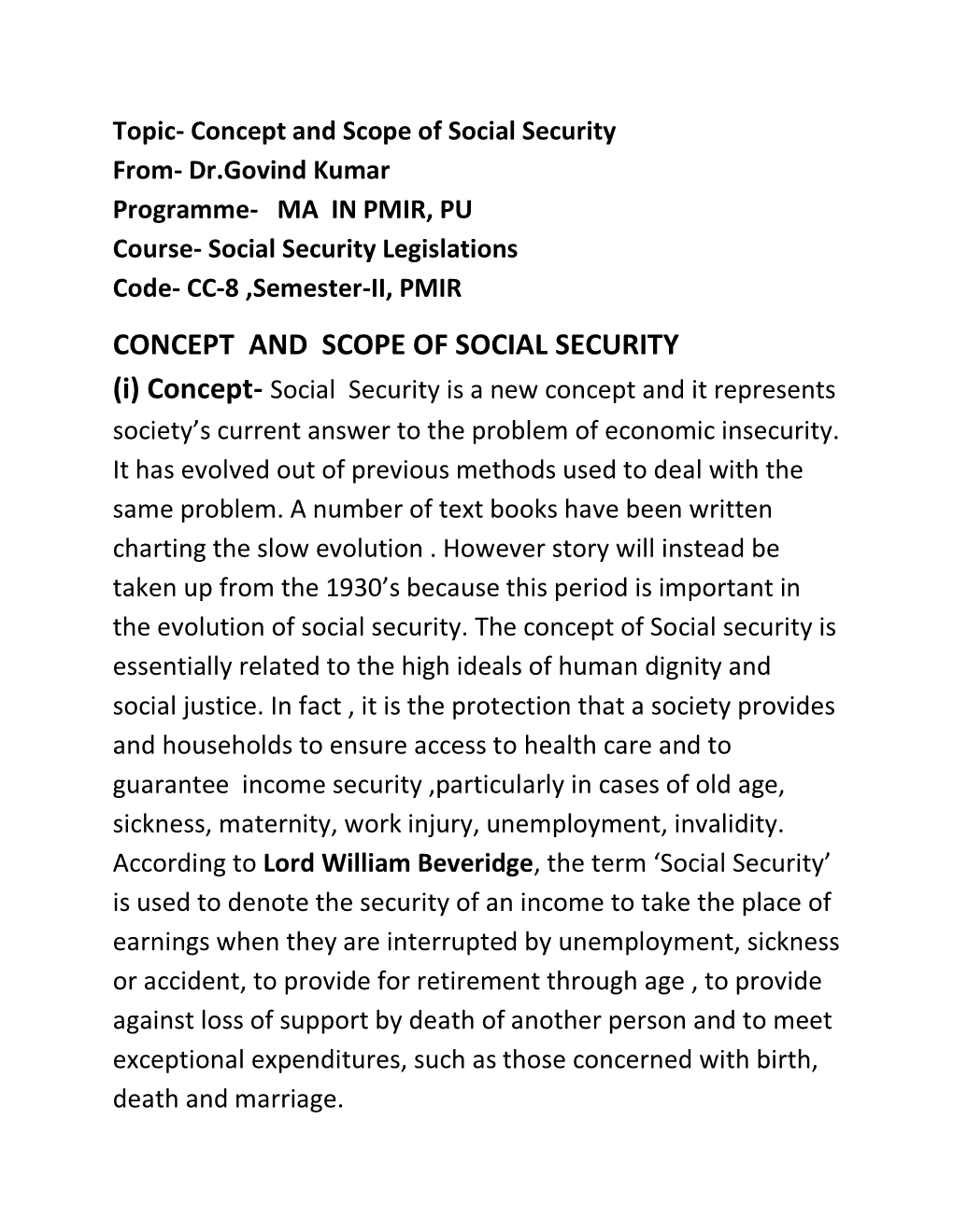 Concept and Scope of Social Security