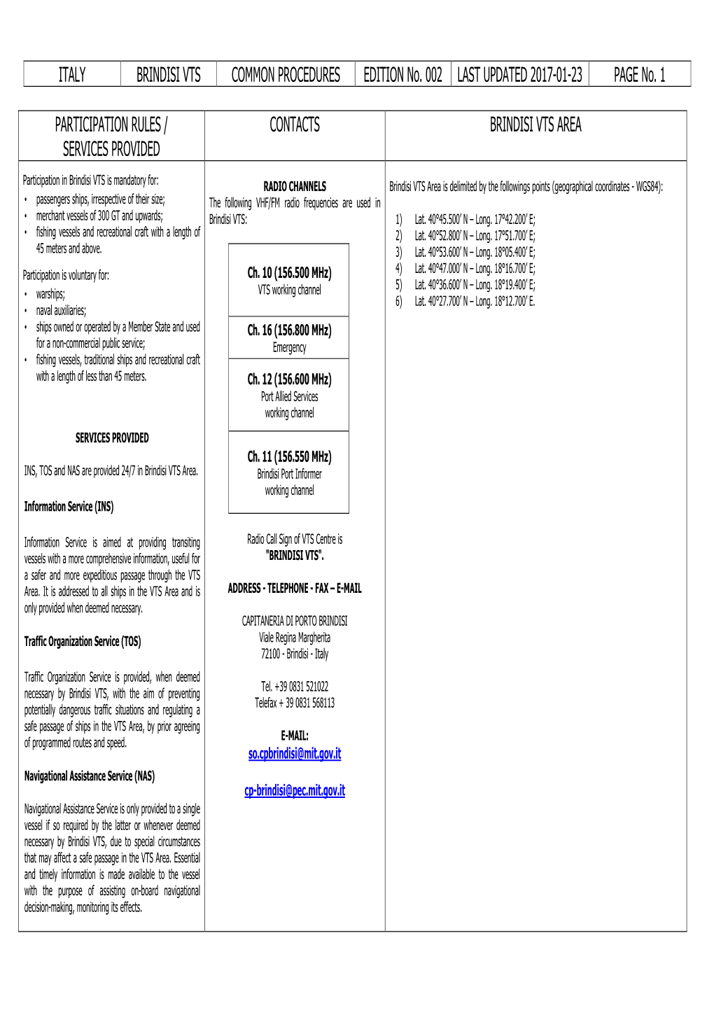 Brindisi Manuale Utente Inglese Nuova Versione