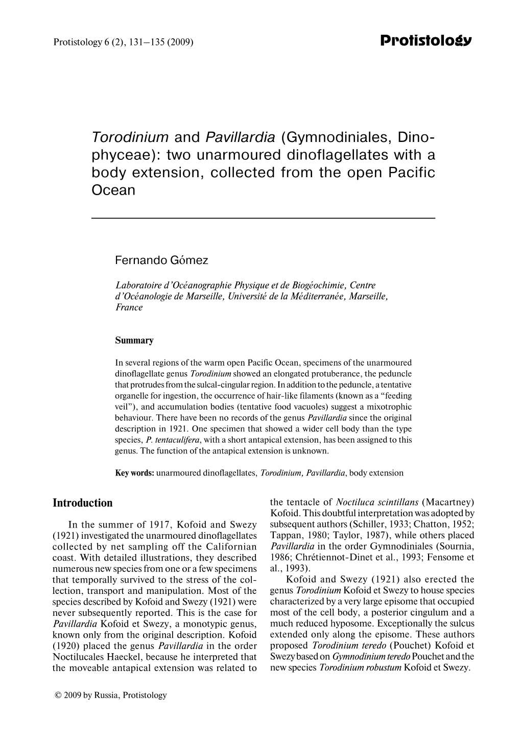 Protistology Torodinium and Pavillardia (Gymnodiniales, Dino