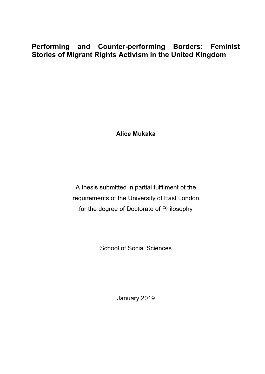 Performing and Counter-Performing Borders: Feminist Stories of Migrant Rights Activism in the United Kingdom