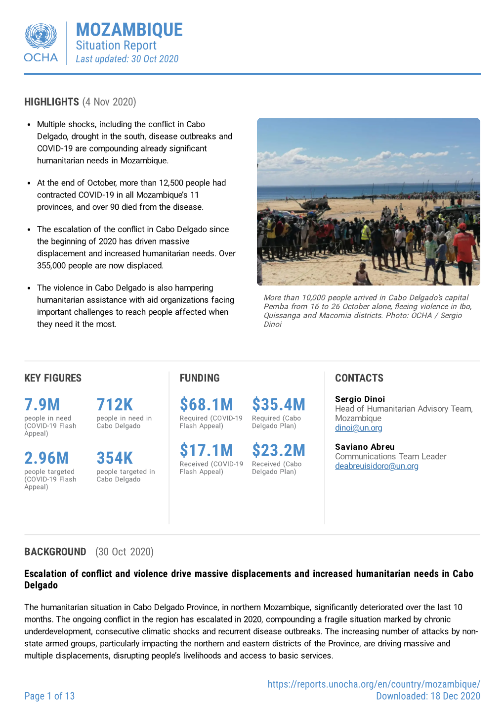 MOZAMBIQUE Situation Report Last Updated: 30 Oct 2020